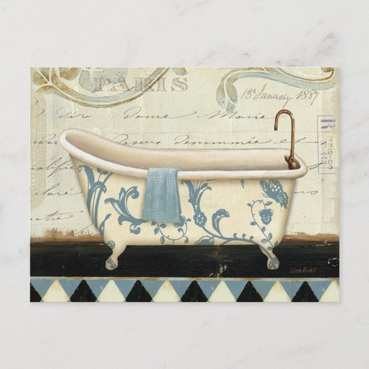 White and Blue Vintage Bath Tub Postkarte (Vorderseite)