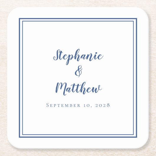 White and Blue Wedding Einfach Modernes Minimalist Rechteckiger Pappuntersetzer (Vorderseite)