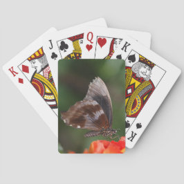 White and Brown Butterfly on Red Blume Spielkarten