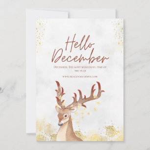 White and Brown Watercolor Hallo Dezember Feiertagskarte