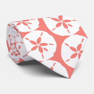 White and Coral Sand Dollar Print Beach Hochzeit Krawatte
