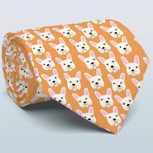 White and Cream French Bulldog Orange Neck Tie Krawatte