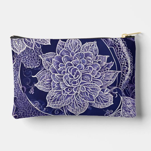 White and dark blue floral patterns AI art  Zubehörtasche (Rückseite)