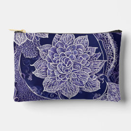 White and dark blue floral patterns AI art  Zubehörtasche