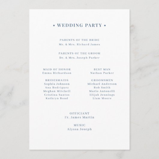 White and Dusty Blue | Luxe Wedding Welcome Programm (Rückseite)