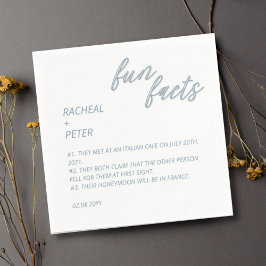 White and Dusty Blue Modern Fun Facts Wedding Serviette