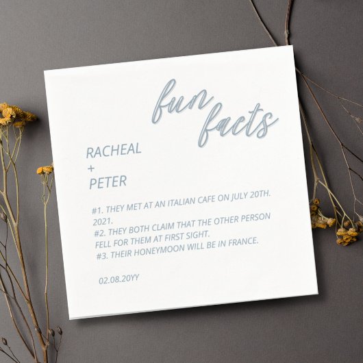 White and Dusty Blue Modern Fun Facts Wedding Serviette