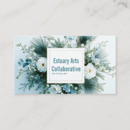White and Dusty Blue Winter Floral Gold Frame Visitenkarte