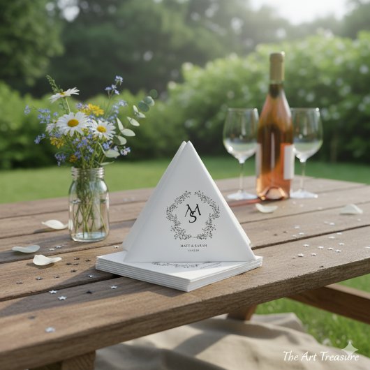 White and Floral Crest Frame Elegant  Serviette