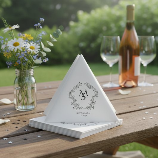 White and Floral Crest Frame Elegant  Serviette