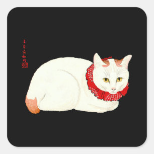 White and Ginger Japanese Cat Quadratischer Aufkleber