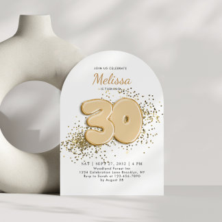 White and Gold 30. Balloons Erwachsene Geburtstags Einladung