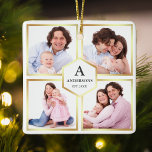 White and Gold 4 Pictures Family Foto Collage Keramikornament<br><div class="desc">Laden Sie Ihre Lieblings-Fotos hoch,  um Ihr eigenes personalisiertes Keepake-Foto-Geschenk zu machen.</div>