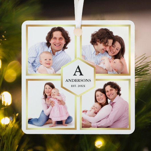White and Gold 4 Pictures Family Foto Collage Ornament Aus Metall