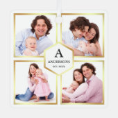 White and Gold 4 Pictures Family Foto Collage Ornament Aus Metall (Vorderseite)