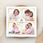White and Gold 4 Pictures Family Foto Collage Serviette