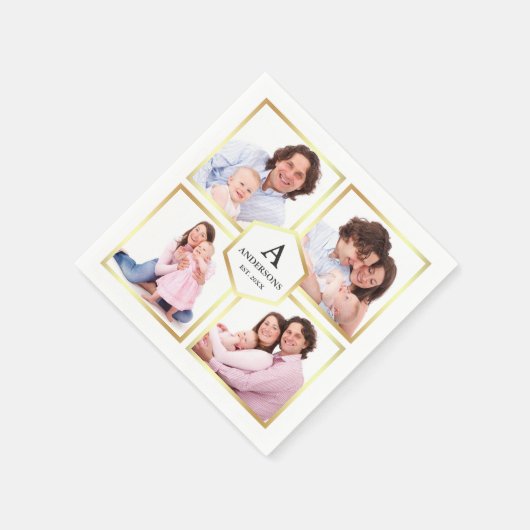 White and Gold 4 Pictures Family Foto Collage Serviette (Ecke)