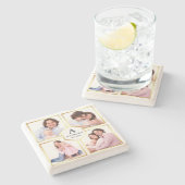 White and Gold 4 Pictures Family Foto Collage Steinuntersetzer (Seitenansicht)