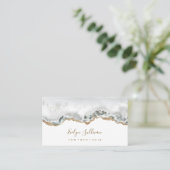 White and Gold Agate Business Card Visitenkarte (Stehend Vorderseite)