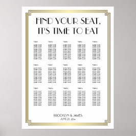 White and Gold Art Deco Hochzeitskarte Poster