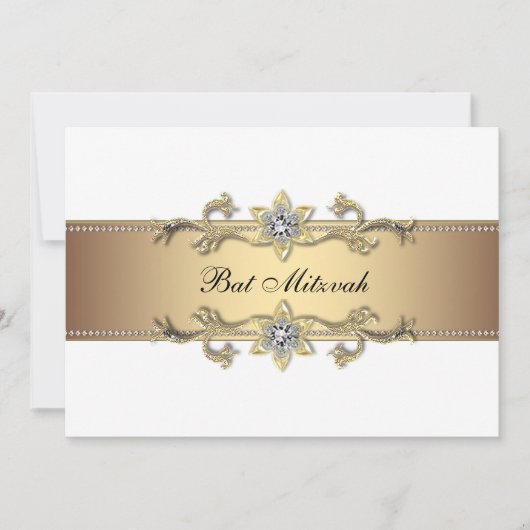 White and Gold Bat Mitzvah Einladung (Vorderseite)