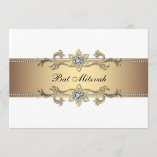 White and Gold Bat Mitzvah Einladung