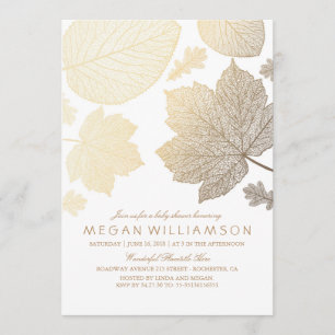 White and Gold Blätter Fall Baby Shower Einladung