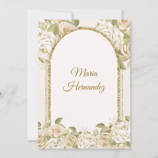 White and Gold Boho Mexican Floral Girl Tres Anos Einladung (Rückseite)