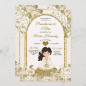 White and Gold Boho Mexican Floral Girl Tres Anos Einladung (Vorne/Hinten)