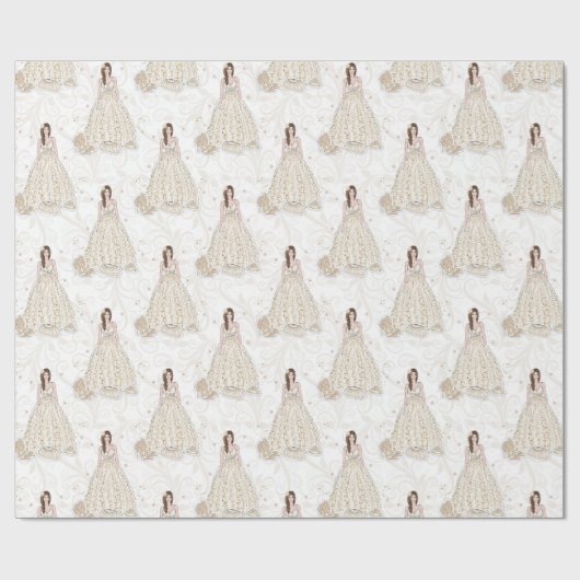 White and Gold Bride Wedding Geschenkpapier (Flach)