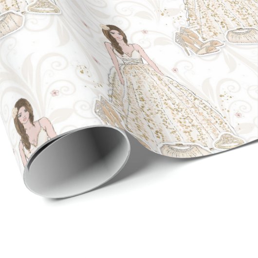 White and Gold Bride Wedding Geschenkpapier (Rolleneckpunkt)