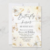 White and Gold Butterfly Kisses Birthday Einladung (Vorderseite)