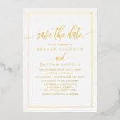 White and Gold Calligraphy Save the Date Foil Card Folieneinladung (Vorderseite)