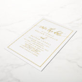 White and Gold Calligraphy Save the Date Foil Card Folieneinladung (Gedreht)