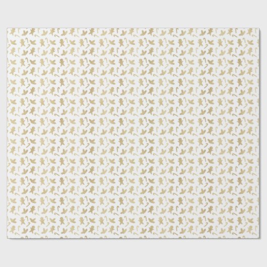 White and Gold Candy Canes Mistletoe Weihnachten Geschenkpapier (Flach)
