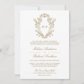 White and Gold Chinoiserie Wappen QR Code Wedding Einladung (Vorderseite)