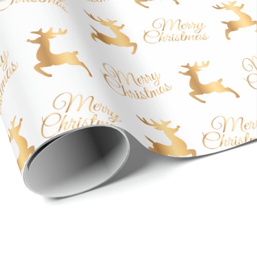 White and Gold Christmas Reindeers Geschenkpapier (Rolleneckpunkt)