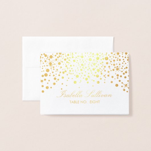 White and Gold Confetti Dots | PLATZKARTEN Folienkarte (Vorderseite mit Umschlag)