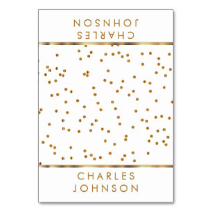 White and Gold Confetti Dots   PLATZKARTEN Tischnummer
