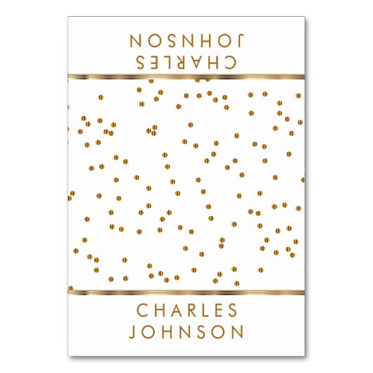 White and Gold Confetti Dots | PLATZKARTEN Tischnummer (Vorderseite)