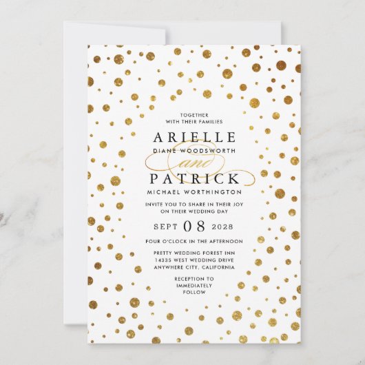 White and Gold Confetti Foil Einladungen für Hochz (Vorderseite)