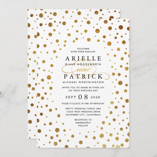 White and Gold Confetti Foil Einladungen für Hochz (Vorne/Hinten)