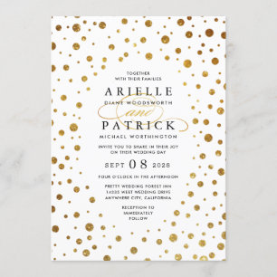 White and Gold Confetti Foil Einladungen für Hochz