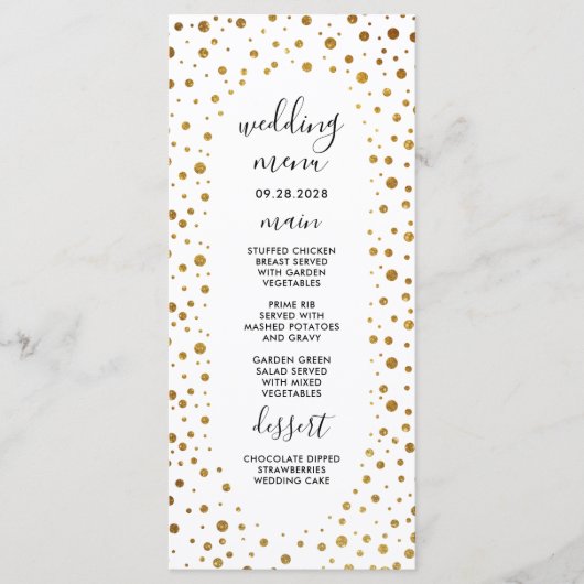 White and Gold Confetti Foil Wedding Cards Menükarte (Vorderseite)