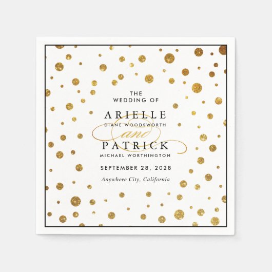 White and Gold Confetti Foil Wedding Napkins Serviette (Vorderseite)