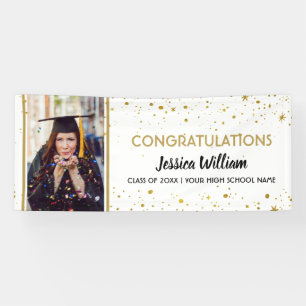 White and Gold Confetti Graduate Foto Abschluss Banner