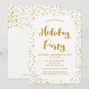White and Gold Confetti Moderne Feiertagsparty Einladung