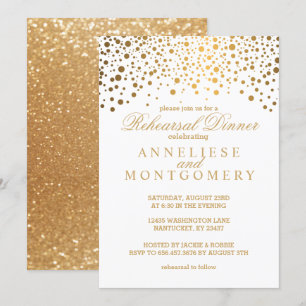 White and Gold Confetti Probe Dinner Einladung