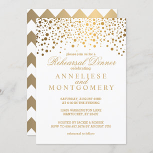 White and Gold Confetti Probe Dinner Einladung