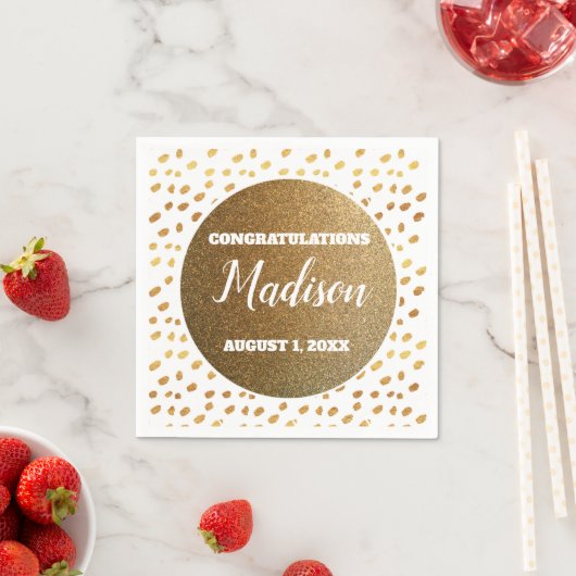 White and Gold Confetti Uni Trunk Party Grad Serviette (Beispiel)